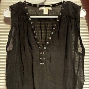 Light, breezy, black sleevesless Top, silver front snaps, small, by AmuseSociety